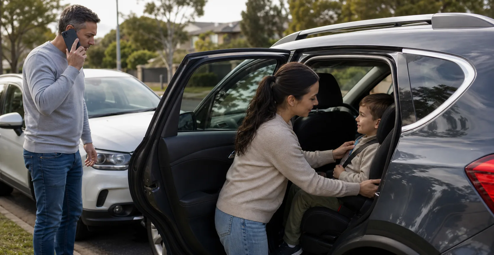 A professional non-graphic Australian road scene illustrating child-passenger injury claims for a NSW CTP claim guide.
