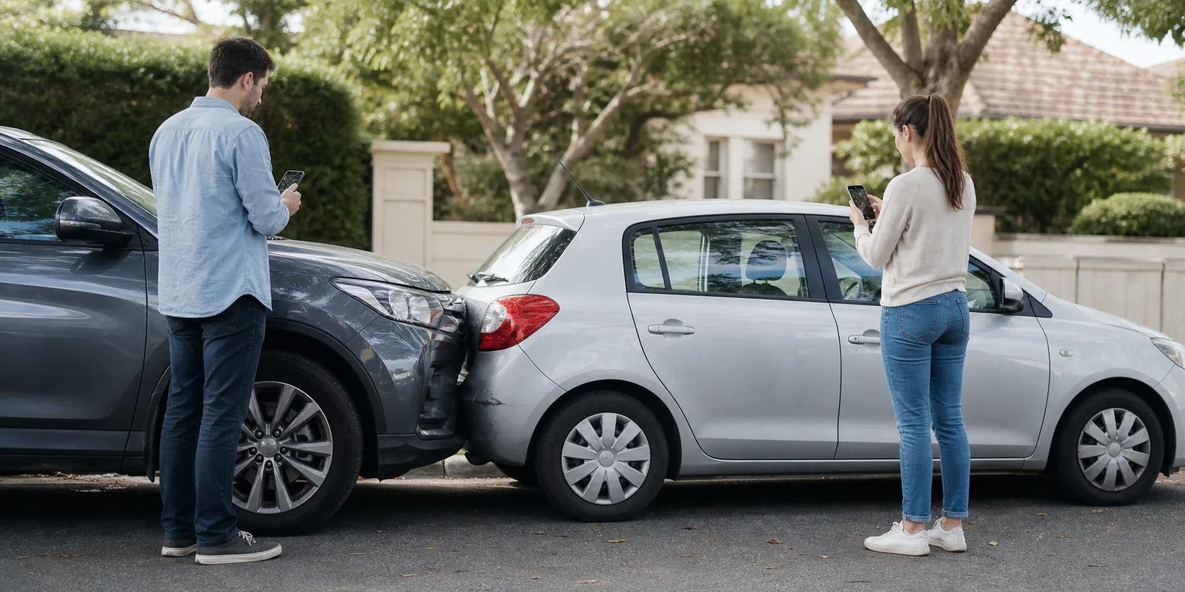 A professional non-graphic Australian road scene illustrating accidents involving parked or stationary vehicles for a NSW CTP claim guide.
