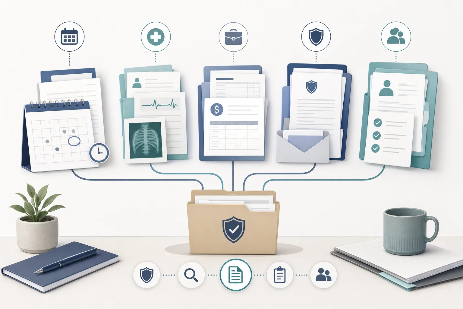 Illustrated NSW CTP claim evidence map showing lodgement deadlines, medical records, wage documents, insurer decisions, and review-ready bundles.
